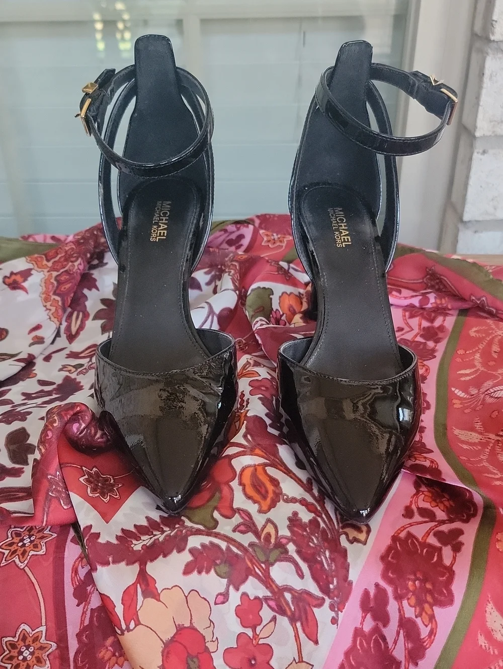 Michael Kors Black Patent Pointed-Toe Ankle-Strap Heels
